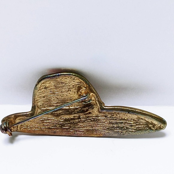 Vintage Red Hat Society Enamel Brooch 2" Red & Gold w/ Rhinestone Band Pin (jb3) - Picture 5 of 5